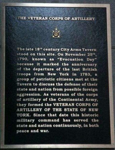 THE VETERAN CORPS OF ARTILLERY MEMORIAL PLAQUE
