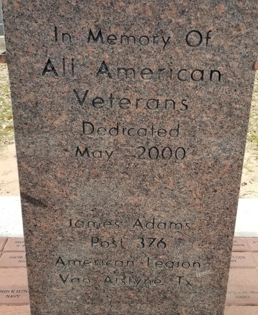 JAMES ADAMS POST 376 ALL VETERANS MEMORIAL DEDICATION STONE