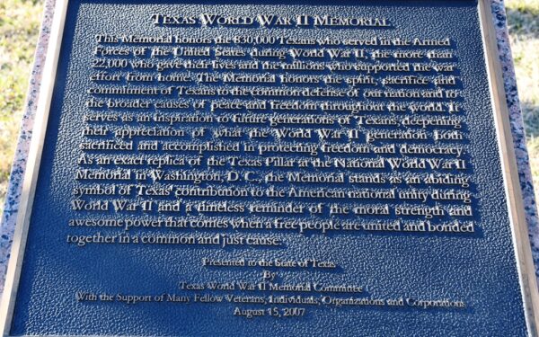 TEXAS WORLD WAR II MEMORIAL PLAQUE