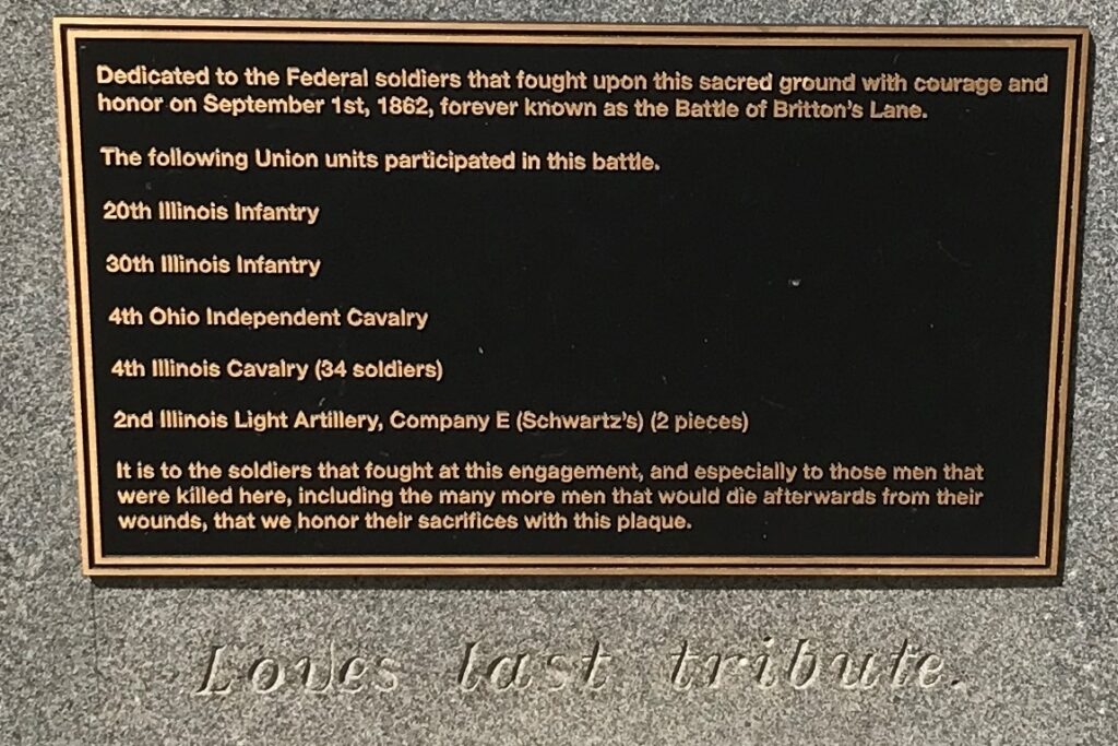 BATTLE OF BRITTONS LANE USA MEMORIAL PLAQUE