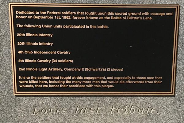 BATTLE OF BRITTONS LANE USA MEMORIAL PLAQUE