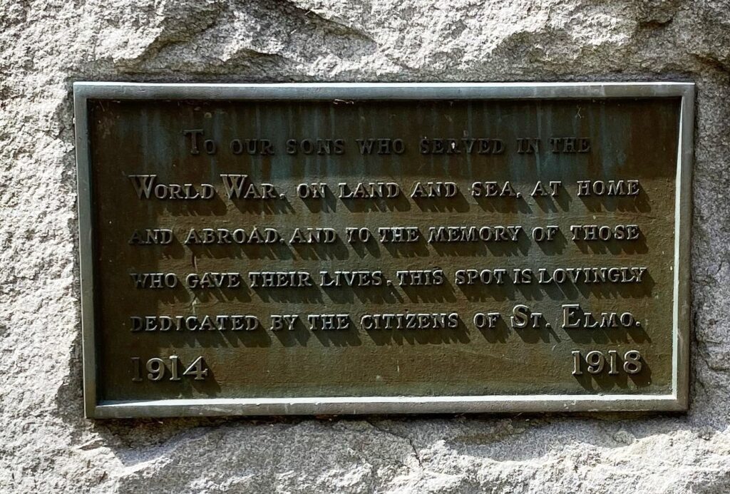 CITIZENS OF ST. ELMO WORLD WAR I MEMORIAL PLAQUE