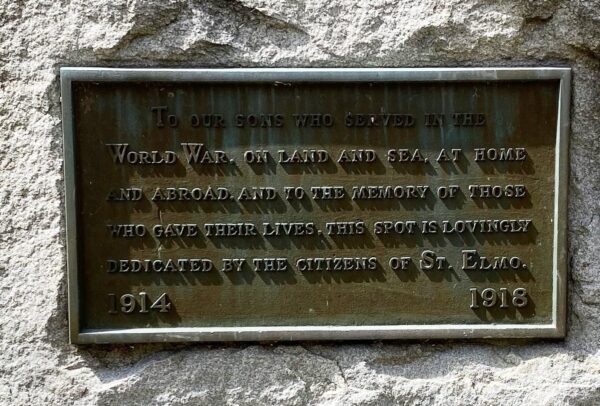 CITIZENS OF ST. ELMO WORLD WAR I MEMORIAL PLAQUE