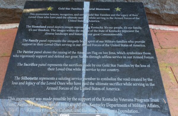 FRANKFORT GOLD STAR FAMILIES MEMORIAL MONUMENT PLAQUE