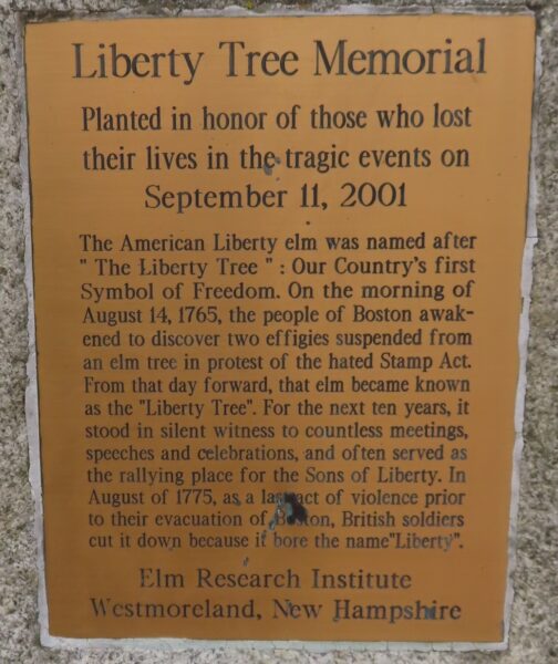 LIBERTY TREE MEMORIAL SEPTEMBER 11, 2001 PLAQUE