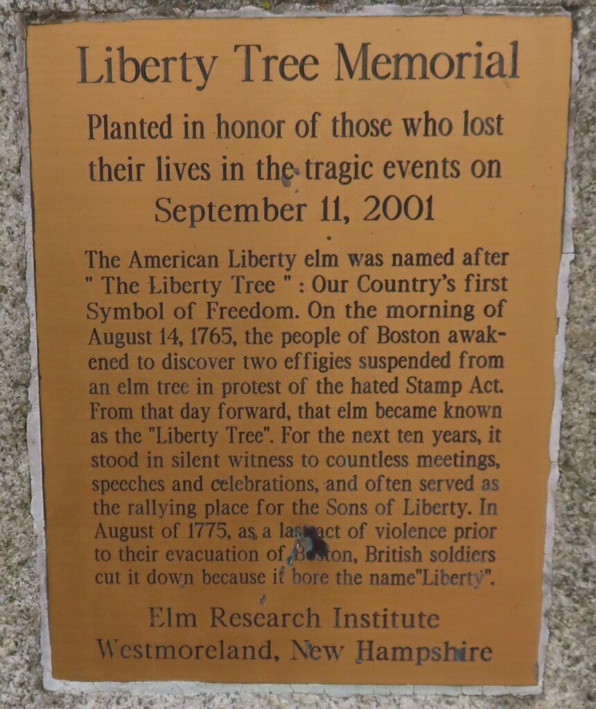 LIBERTY TREE MEMORIAL SEPTEMBER 11, 2001 PLAQUE