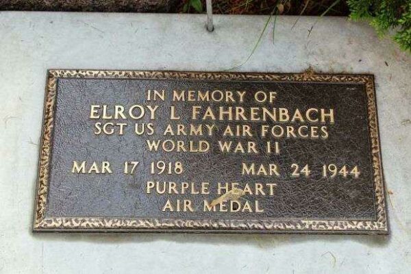 SGT. ELROY L. FAHRENBACH MEMORIAL TREE PLAQUE