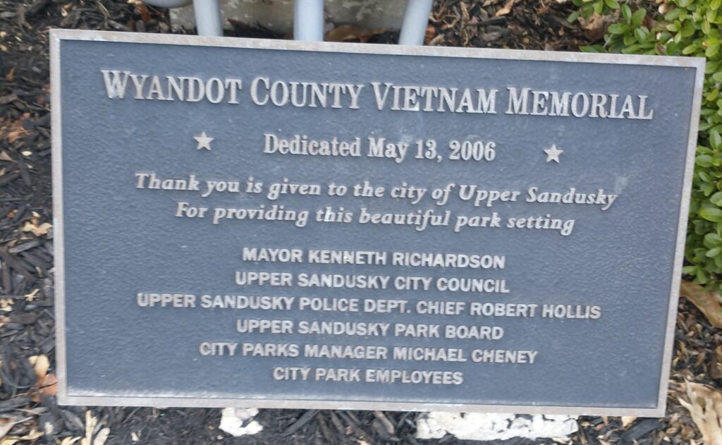 WYANDOT COUNTY VETERANS MEMORIAL PLAQUE