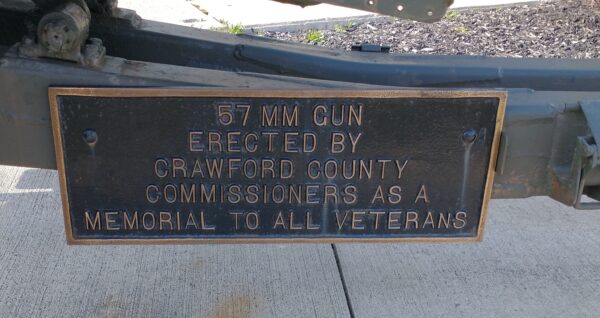 CRAWFORD COUNTY 57 MM GUN ALL VETERANS MEMORIAL PLAQUE