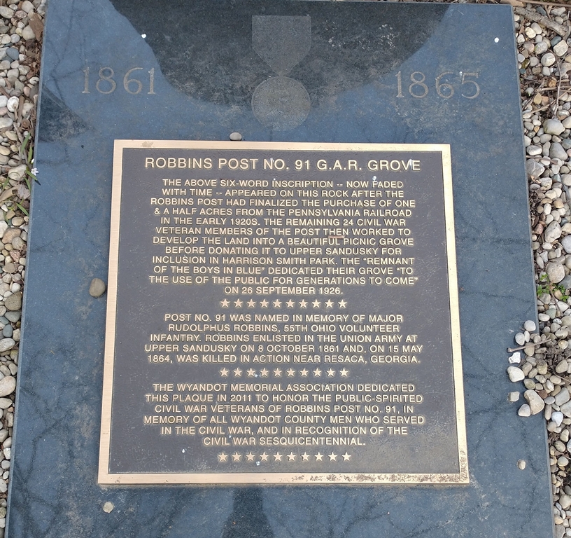 ROBBINS POST NO.; 91 G.A.R. GROVE MEMORIAL PLAQUE