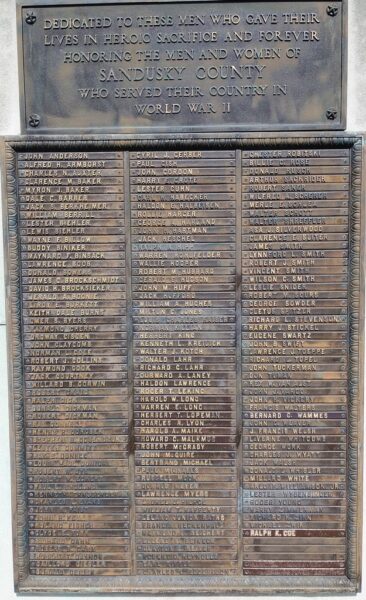 SANDUSKY COUNTY WORLD WAR II HONOR ROLL MEMORIAL PLAQUE