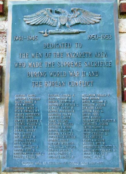 NAZARETH AREA SUPREME SACRIFICE WORLD WAR II AND KOREAN CONFLICT MEMORIAL