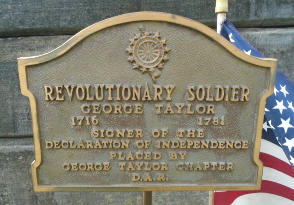 REVOLUTIONARY SOLDIER GEORGE TAYLOR WAR MEMORIAL PLAQUE