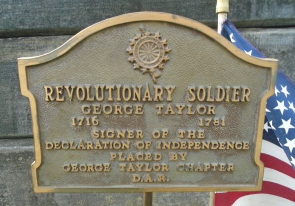 REVOLUTIONARY SOLDIER GEORGE TAYLOR WAR MEMORIAL PLAQUE