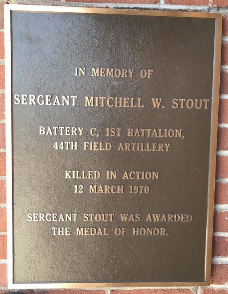 SERGEANT MITCHELL W. STOUT MEDAL OF HONOR WAR MEMORIAL PLAQUE
