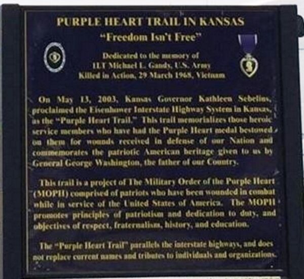PURPLE HEART TRAIL IN KANSAS MEMORIAL MARKER