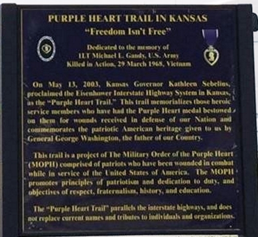 PURPLE HEART TRAIL IN KANSAS MEMORIAL MARKER