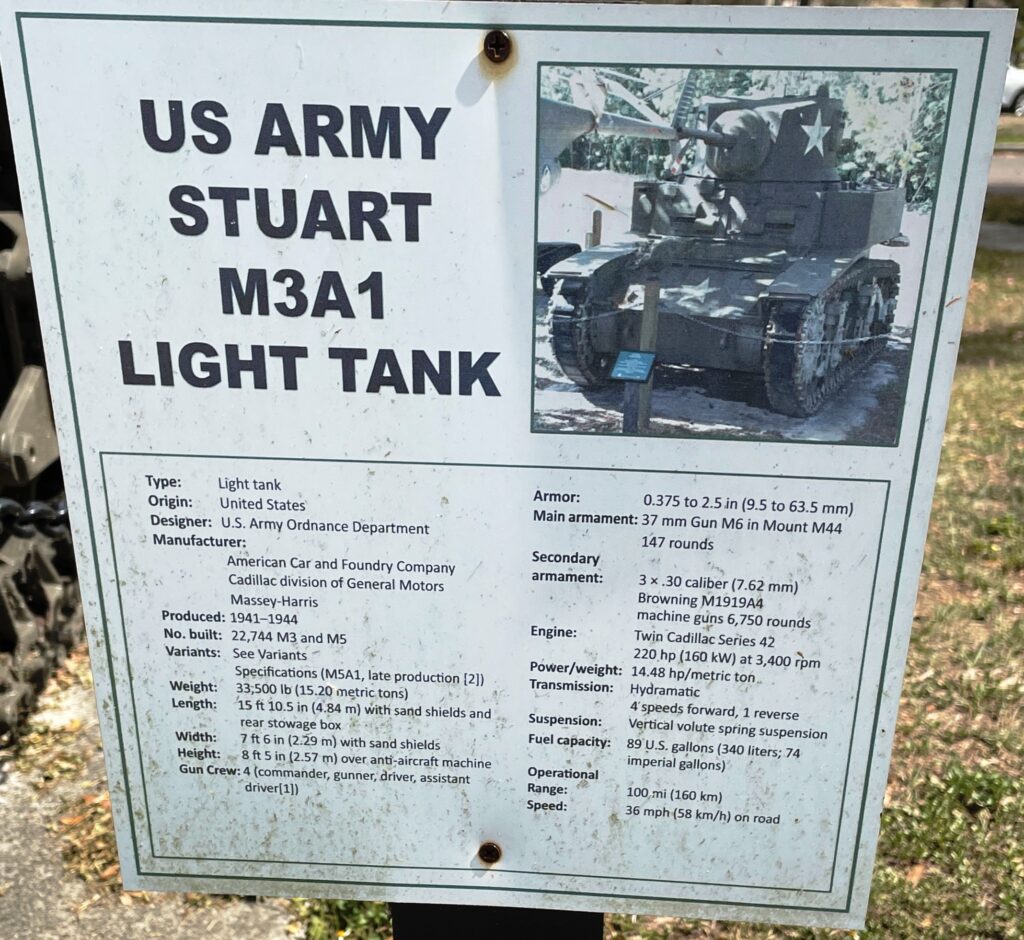 US ARMY STUART M3A1 LIGHT TANK MEMORIAL PLAQUE