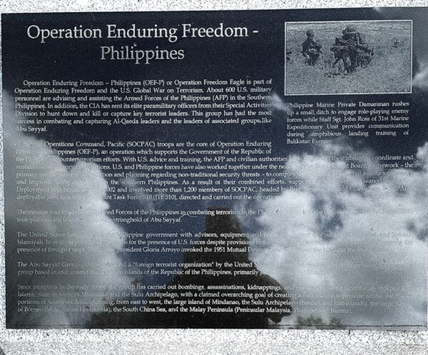 OPERATION ENDURING FREEDOM PHILIPPINES MEMORIAL PLAQUE