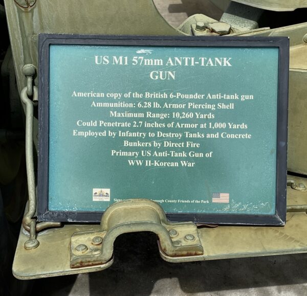 US M1 57MM ANTI-TANK GUN WAR MEMORIAL PLAQUE