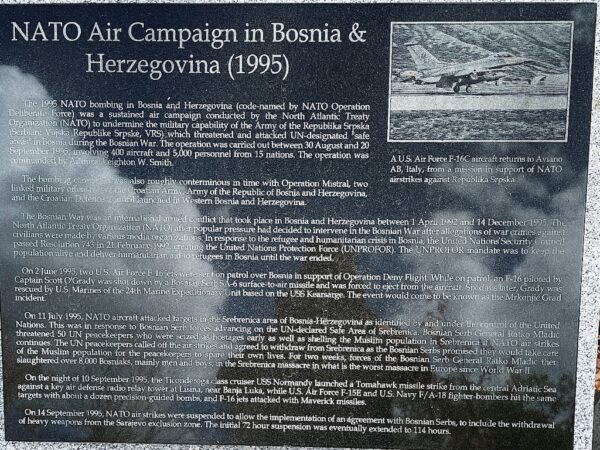 NATO AIR CAMPAIGN IN BOSNIA & HERZEGOVINA MEMORIAL PLAQUE