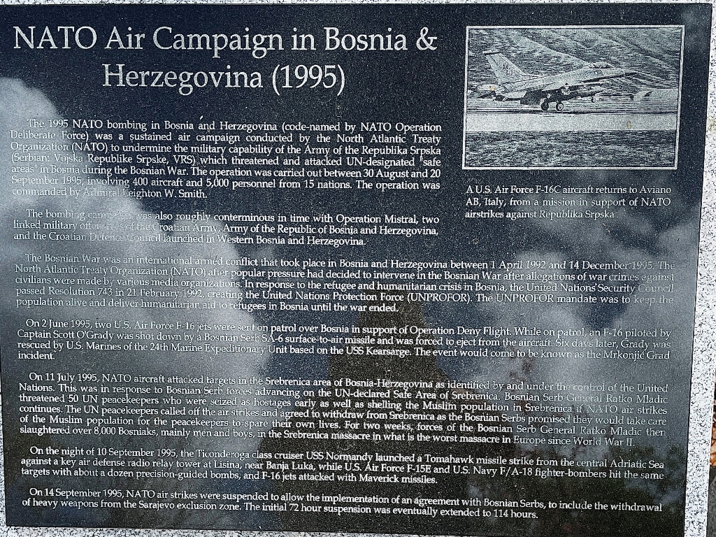 NATO AIR CAMPAIGN IN BOSNIA & HERZEGOVINA MEMORIAL PLAQUE