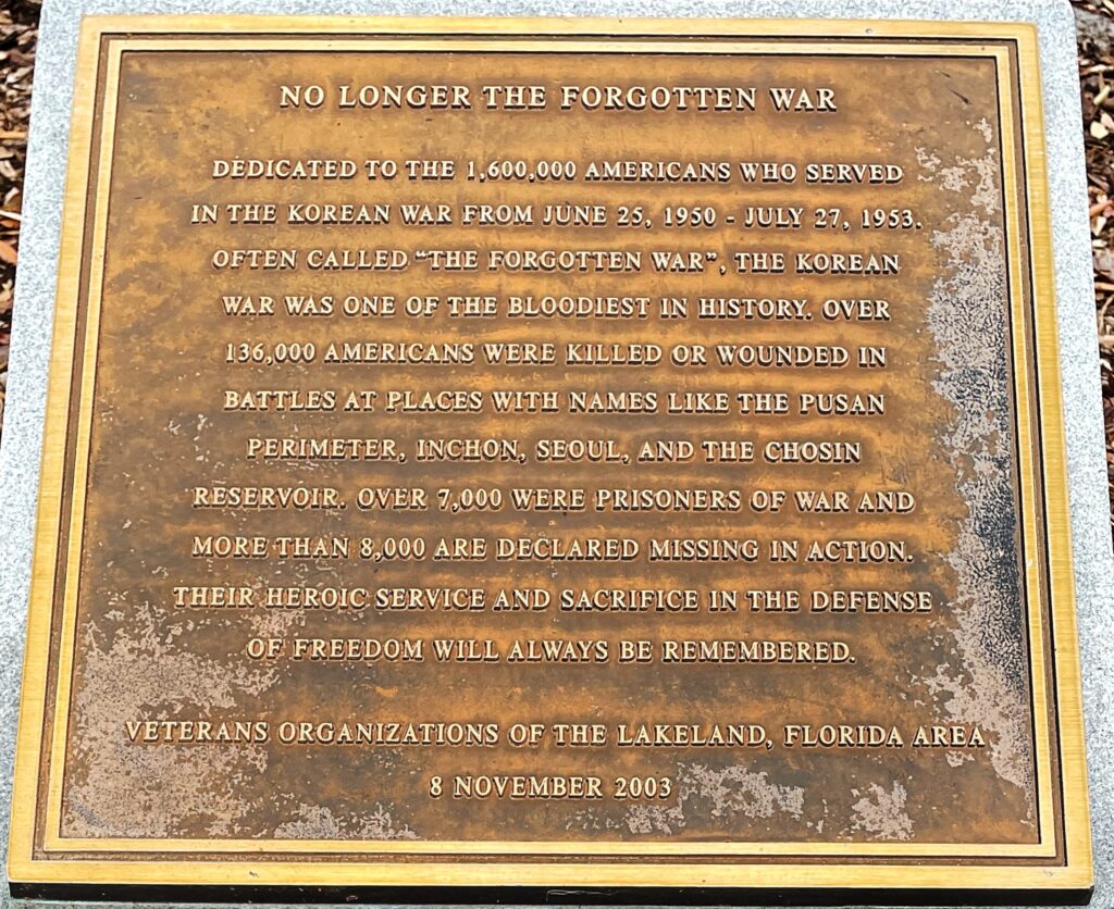 NO LONGER THE FORGOTTEN WAR MEMORIAL PLAQUE