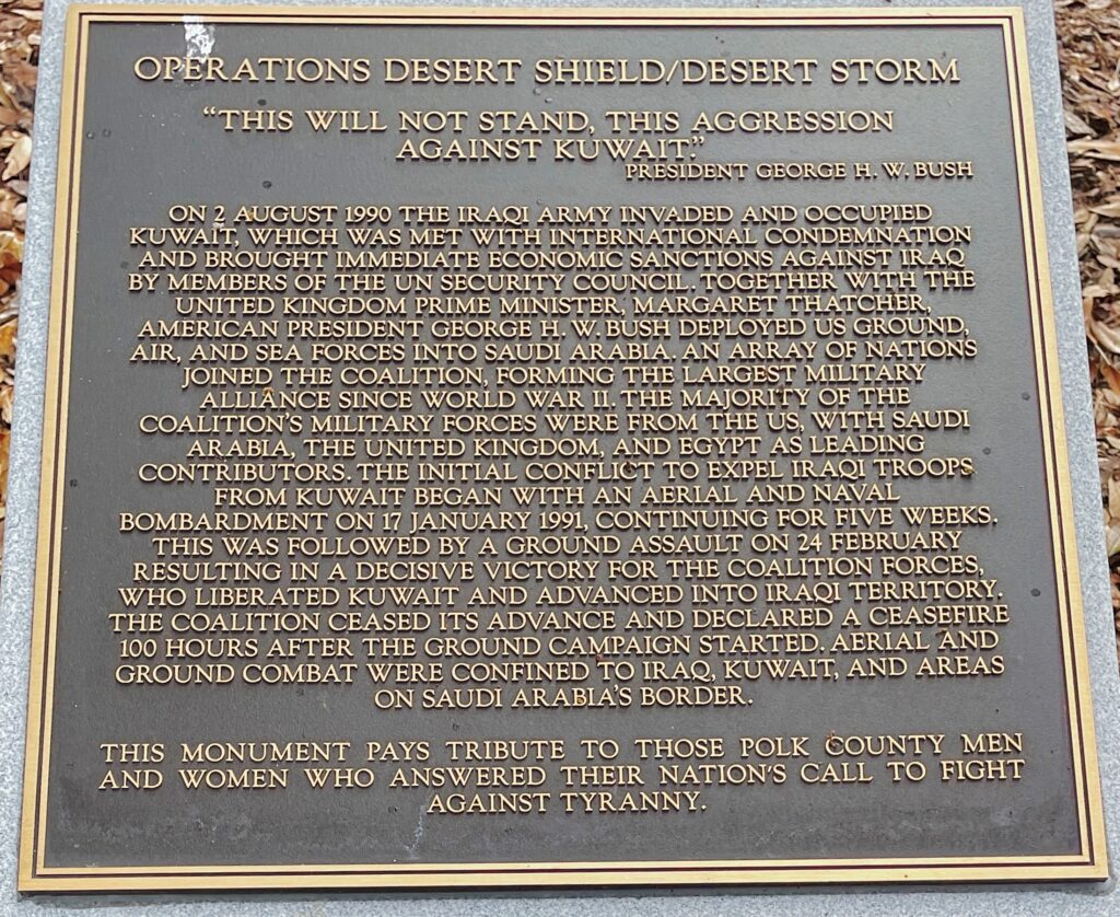 LAKELAND OPERATION DESERT SHIELD/DESERT STORM MEMORIAL PLAQUE