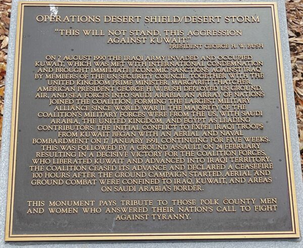 LAKELAND OPERATION DESERT SHIELD/DESERT STORM MEMORIAL PLAQUE