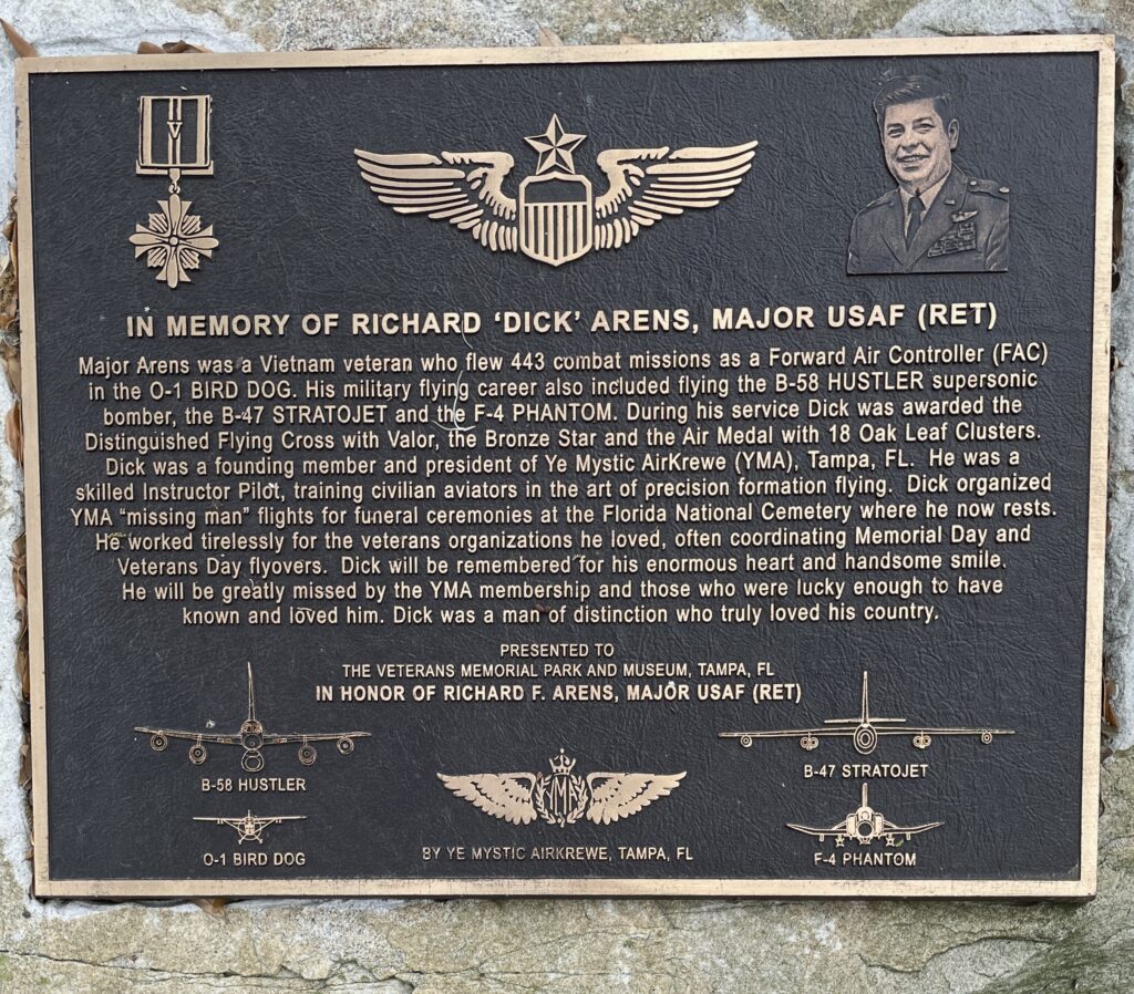 IN MEMORY OF RICHARD “DICK” ARENS WAR MEMORIAL PLAQUE