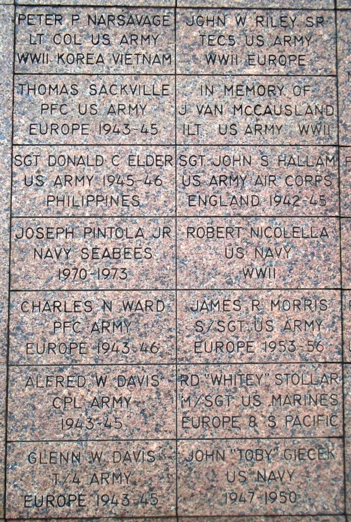 WASHINGTON, PA VETERANS WALKWAY MEMORIAL BRICKS SECTION A