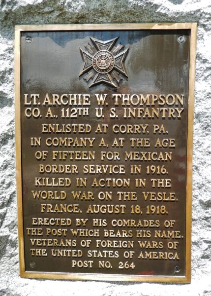 LT. ARCHIE W. THOMPSON WAR MEMORIAL PLAQUE