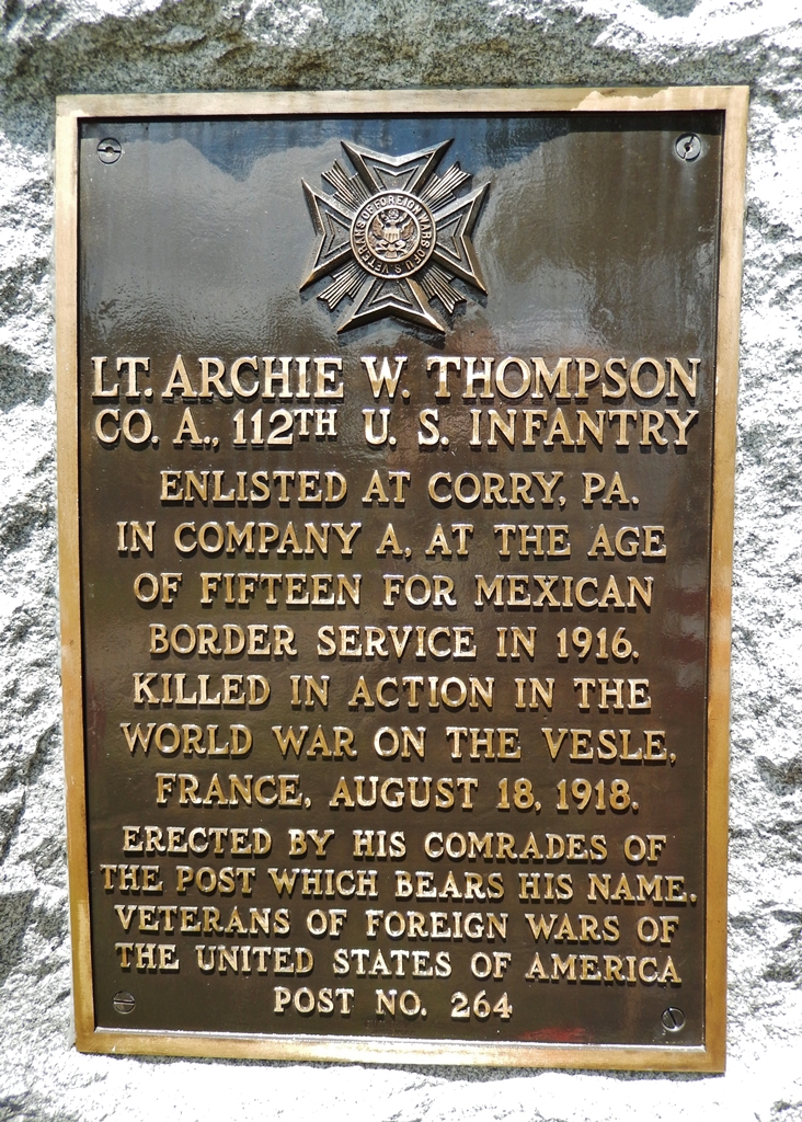 LT. ARCHIE W. THOMPSON WAR MEMORIAL PLAQUE