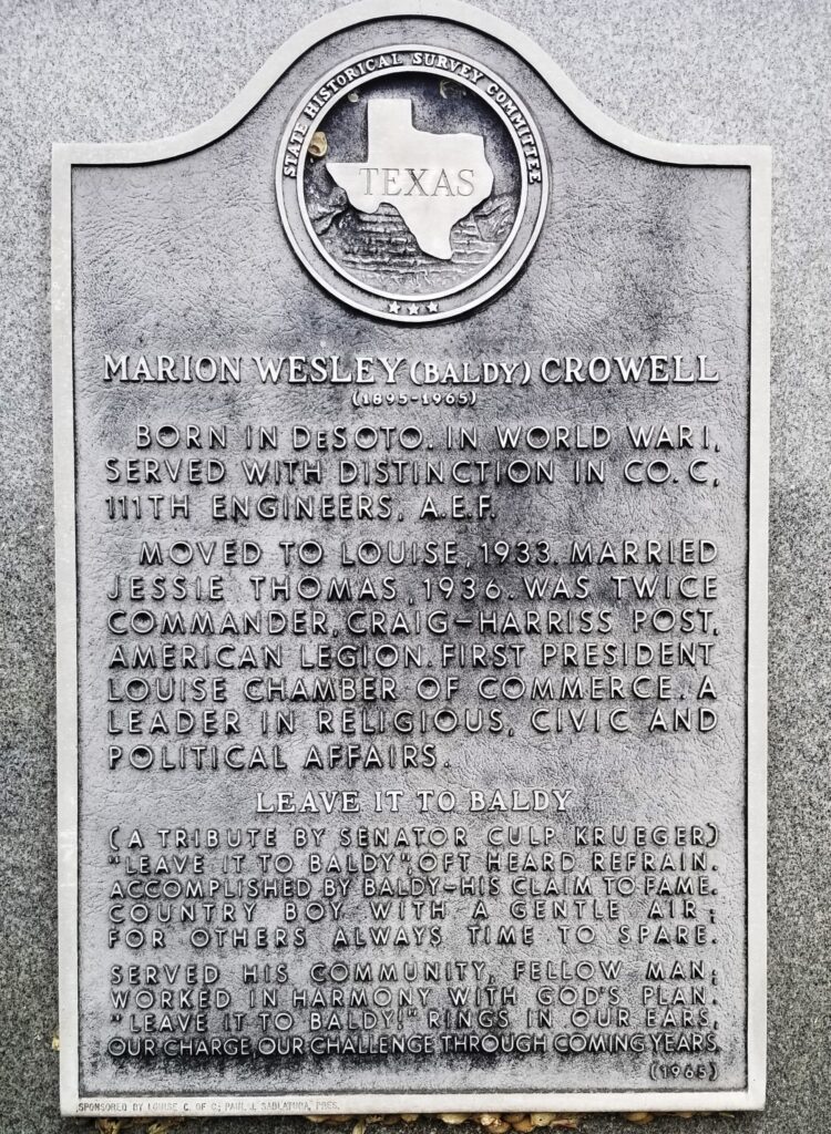 MARION WESLEY (BALDY) CROWELL WAR MEMORIAL MARKER