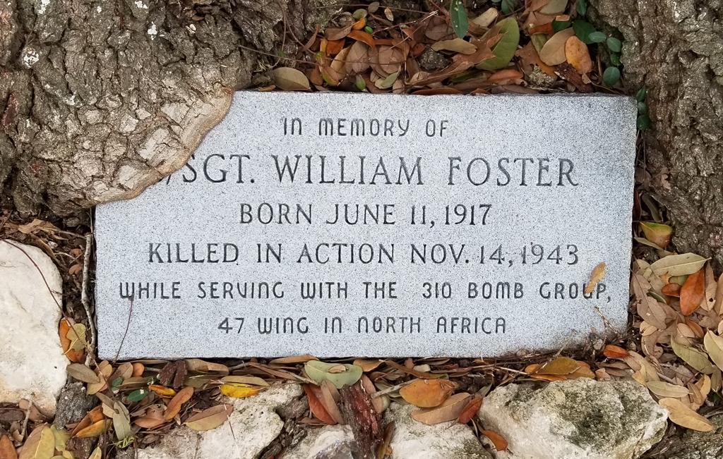 SGT. WILLIAM FOSTER WAR MEMORIAL TREE PLAQUE