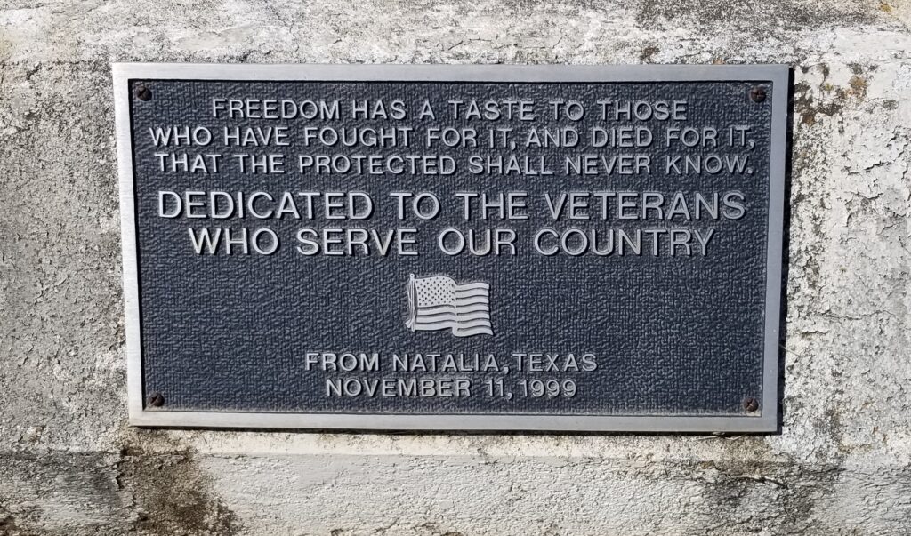NATALIA VETERANS MEMORIAL FLAGPOLE PLAQUE