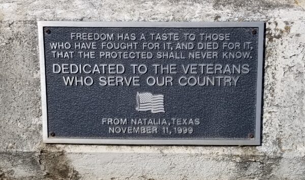 NATALIA VETERANS MEMORIAL FLAGPOLE PLAQUE
