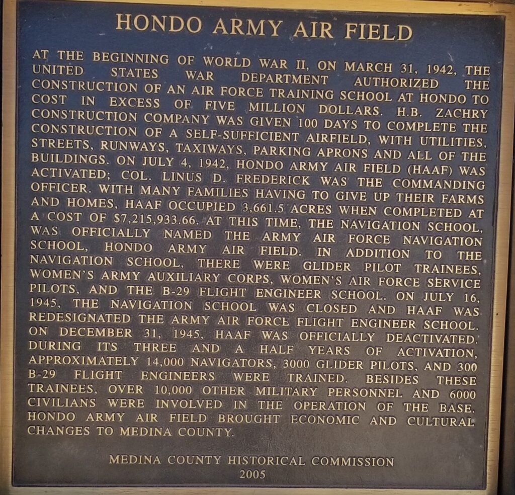 HONDO ARMY AIR FIELD WAR MEMORIAL PLAQUE