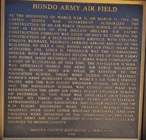 HONDO ARMY AIR FIELD WAR MEMORIAL PLAQUE