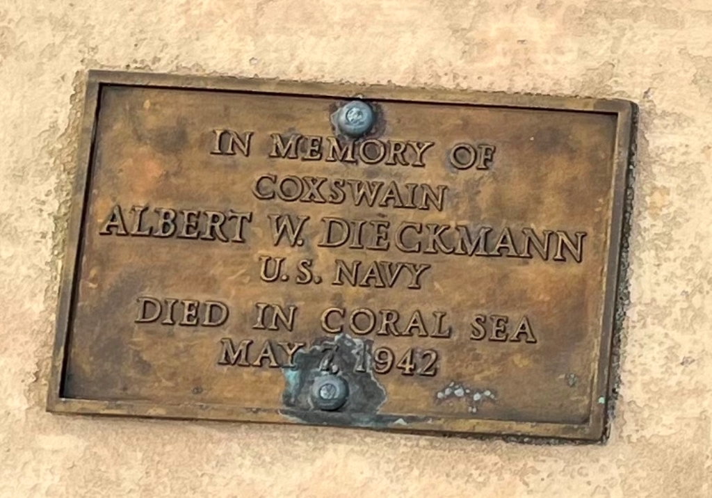 COXSWAIN ALBERT W. DIECKMANN WAR MEMORIAL PLAQUE