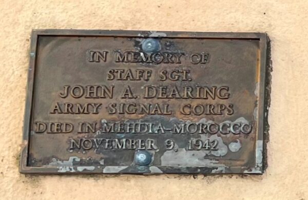 STAFF SGT. JOHN A. DEARING WAR MEMORIAL PLAQUE