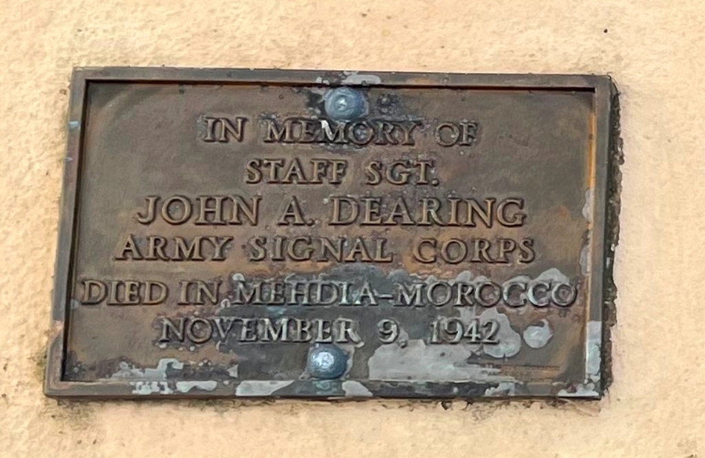 STAFF SGT. JOHN A. DEARING WAR MEMORIAL PLAQUE