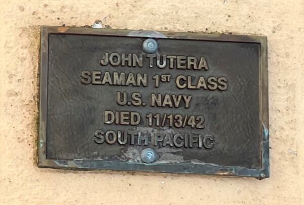 SEAMAN 1ST CLASS JOHN TUTERA WAR MEMORIAL PLAQUE