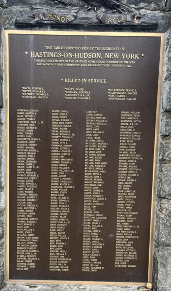 HASTINGS-ON-HUDSON, NEW YORK HONOR ROLL MEMORIAL PLAQUE