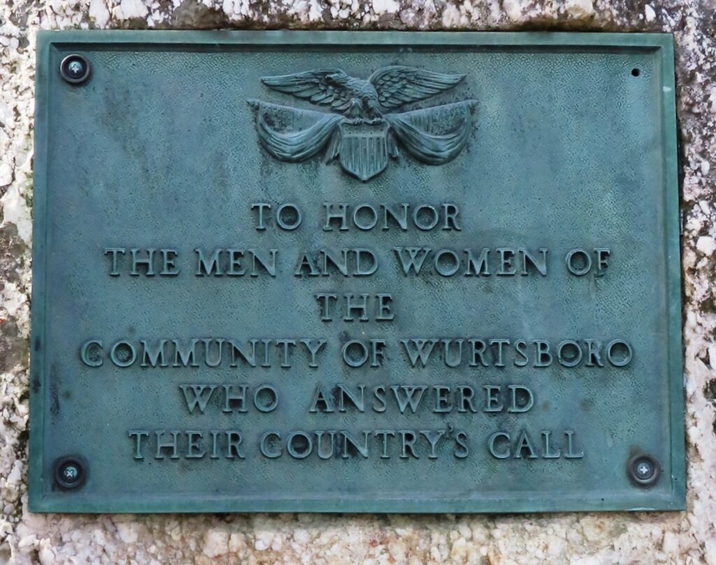 COMMUNITY OF WURTSBORO VETERANS MEMORIAL PLAQUE