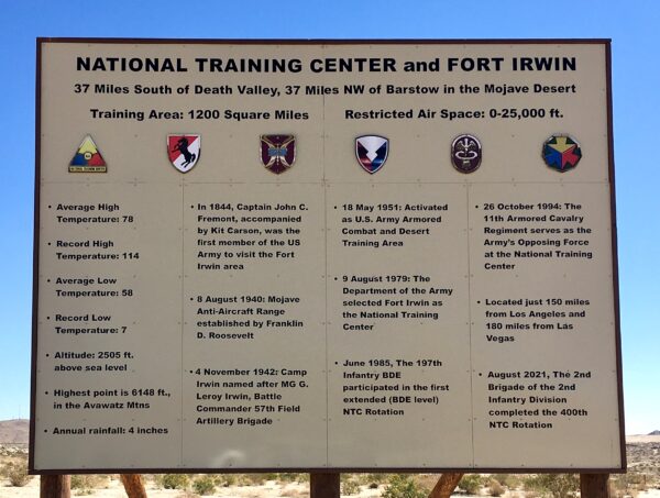 NATIONAL TRAINING CENTER AND FORT IRWIN MEMORIAL MARKER