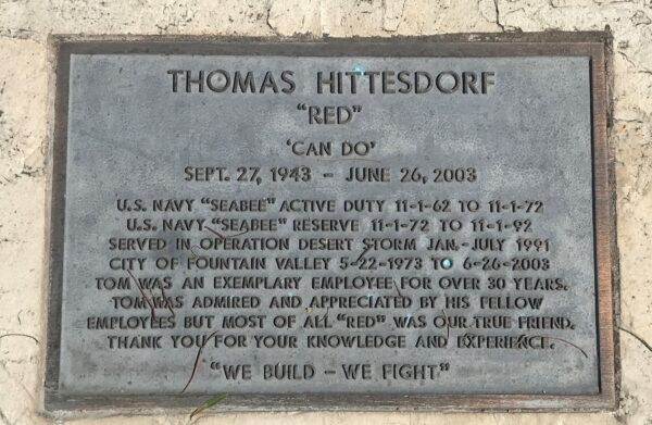 THOMAS HITTESDORF “RED” WAR MEMORIAL PLAQUE