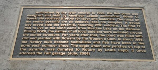 AMERICAN LEGION FISH POND WAR MEMORIAL PLAQUE