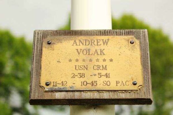 CRM ANDREW VOLAK MEMORIAL FLAG POLE PLAQUE