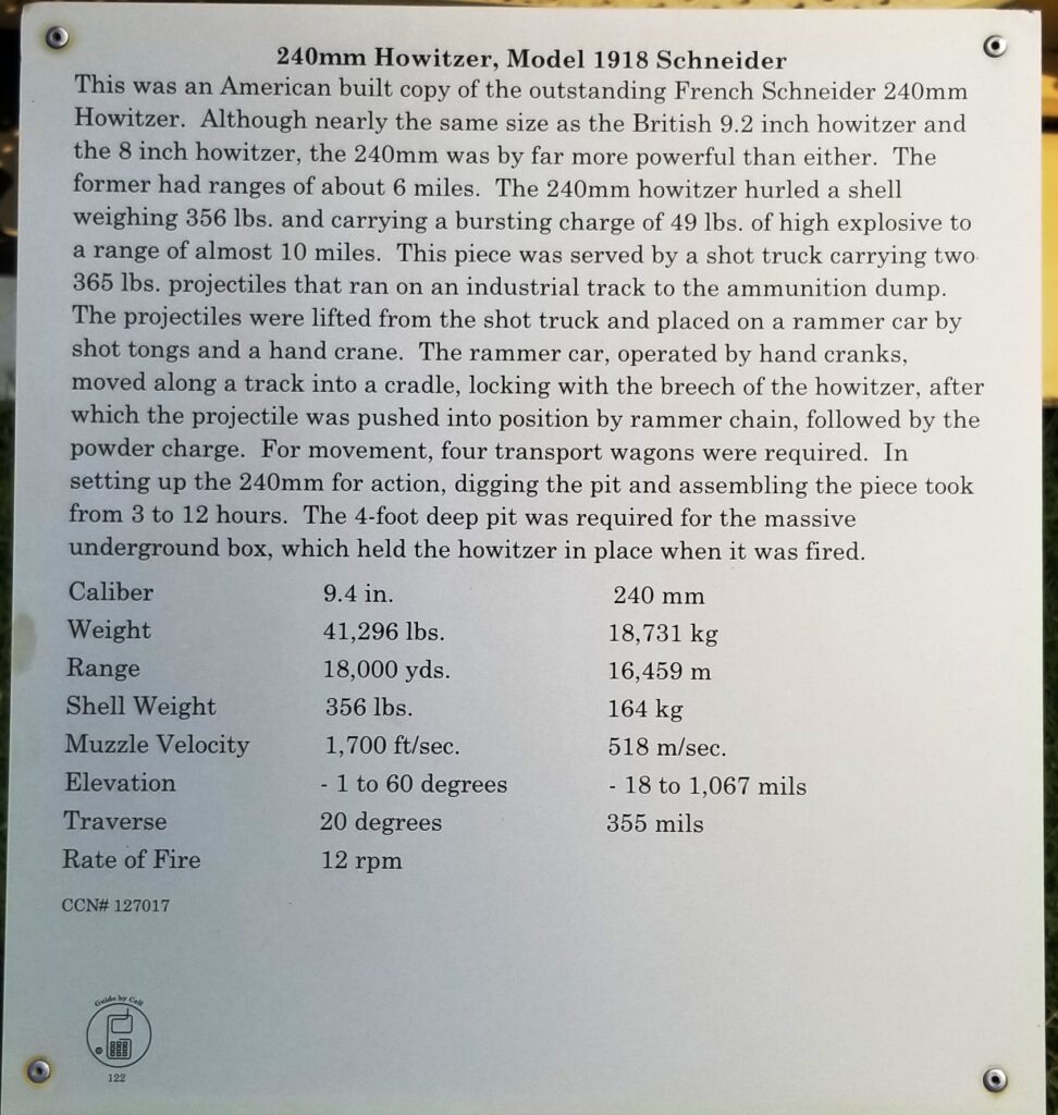 240MM HOWITZER, MODEL 1918 SCHNEIDER MEMORIAL PLAQUE